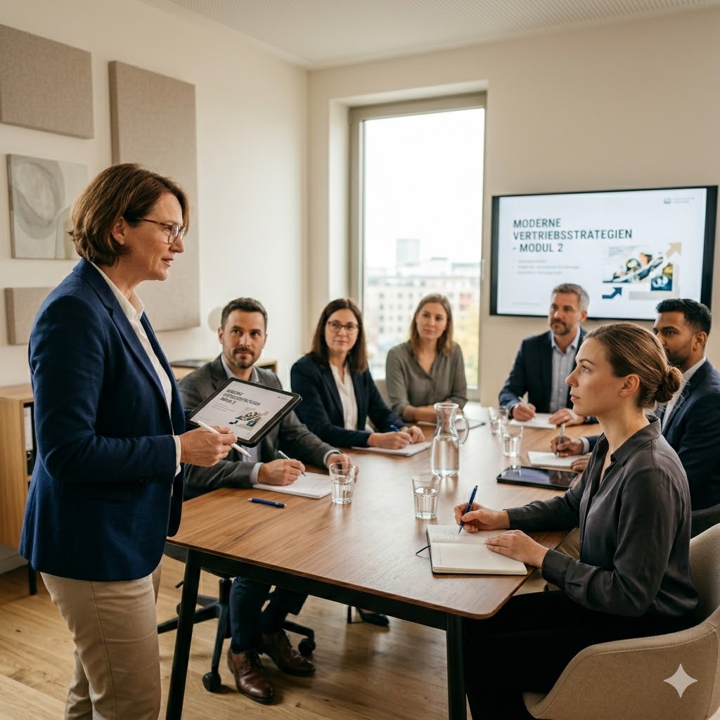 Schulungssituation mit Präsentation und Teilnehmern