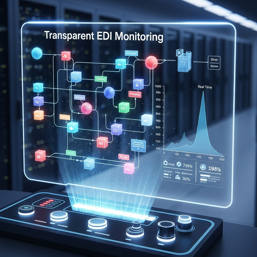 Bildschirm mit Monitoring-Ansicht und Statusmeldungen